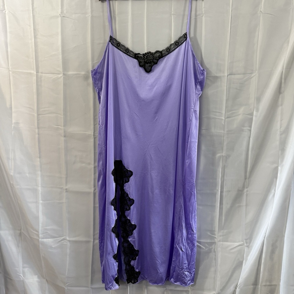 Vtg Purple Black Lace Lingerie Nightgown Sexy Long‎ Leg Slit 3x Gown Dress USA